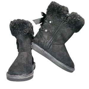 Toddler Girls Jumping Bean Faux-Fur Black Sude Winter Boots Size 8T
